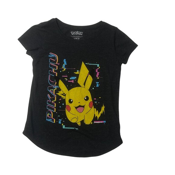 Pokemon Pikachu Girls T-Shirt Charcoal L 10-12 Short Sleeve Graphic Tee 1687 - Picture 1 of 4